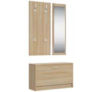 vidaXL Muebles Entradita Zapatero Espejo Perchero Madera Roble Color Blanco, Gris sonoma, Marrón roble