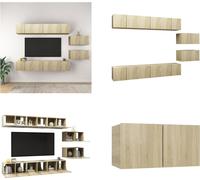 vidaXL: Muebles para televisión, 8 unidades, roble Sonoma, tablero de partículas. Set de muebles para televisión. Sets de muebles para televisión. Set de muebles para televisión colgantes. Sets de mue