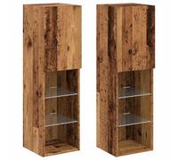 vidaXL Mueble TV con luces LED 2 uds Madera envejecida 30,5x30x102 cm