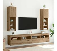 vidaXL Muebles TV con Luces LED 2 uds Roble Artesanal 30,5x30x102 cm
