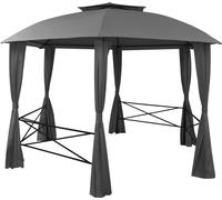 vidaXL Pabellón de jardín hexagonal con cortinas, 360x265 cm