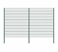 vidaXL Panel de valla con postes de hierro 349x200 cm verde