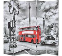 vidaXL Panel divisor de ambientes plegable, 200 x 170 cm, diseño "Autobús de Londres", y blanco. - Panel divisor - Separador de ambientes - Biombo - Biombos