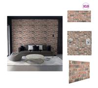 vidaXL Paneles de pared 3D, 10 unidades, color marrón oscuro y gris, diseño de ladrillo, material EPS - Revestimiento para paredes