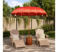 vidaXL Paraguas balinés con base 260 Rojo y Marrón 220 x 220 x 295 cm