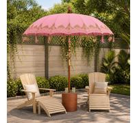 vidaXL Paraguas balinés con base Rosa y Marrón Ø 210-220 cm