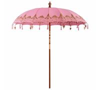 vidaXL Parasol Balinés Rosa 215 x 215 x 260 cm Algodón, Sombrilla Redonda Balinesa, toldo de algodón, Refugio al Aire Libre, Sombra Tropical para Patio