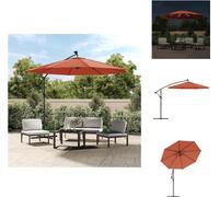 vidaXL: Parasol para jardín con luces LED y mástil de acero, color terracota. Sombrillas y protección solar