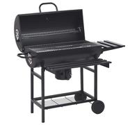 vidaXL Parrilla de barril ruedas y estantes acero negro 115x85x95 cm