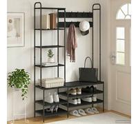 vidaXL Perchero con banco para zapatos Roble Negro 120,5 x 34 x 190 cm