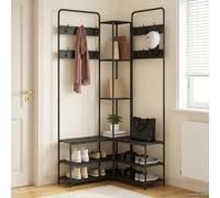 vidaXL Perchero con banco para zapatos Roble Negro 143 x 30 x 199,5 cm