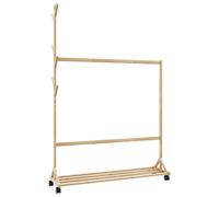 vidaXL Perchero con ganchos y ruedas bambú 100x35x157 cm con estante para colgar ropa