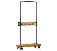 vidaXL Perchero con ruedas madera maciza mango y hierro 90x35x190 cm