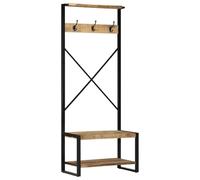 vidaXL Perchero de madera maciza de mango rugoso 80x40x190 cm con estante y gancho para colgar ropa
