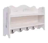 vidaXL Perchero de Pared con Dos Estante y Cuatro Ganchos Mueble Percha de Recibidor Pasillo de Madera de Paulownia Blanco 50x10x23 cm