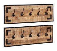 vidaXL Percheros 2 uds madera maciza de mango rugosa 80x8x25 cm