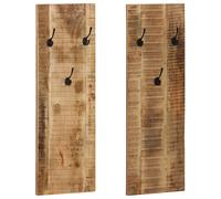 vidaXL Percheros de pared 2 uds madera maciza de mango 36x110x3 cm