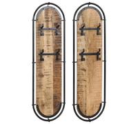 vidaXL Percheros de pared 4 ganchos 2 uds madera maciza mango rugosa