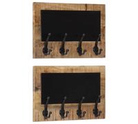 vidaXL Percheros de pared con 4 ganchos 2 uds madera maciza de mango