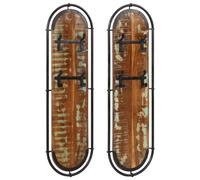 vidaXL Percheros de pared con 4 ganchos 2 uds madera maciza reciclada