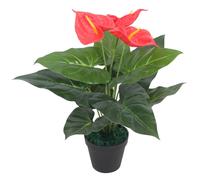 vidaXL Planta de anturio artificial con maceta 45 cm roja y amarilla