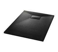 vidaXL Plato de ducha cuadrado Resina textura pizarra extraplano antideslizante Negro 100x70 cm