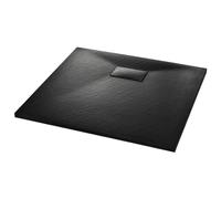 vidaXL Plato de ducha Resina con textura pizarra, extraplano antideslizante, negro 90x80 cm