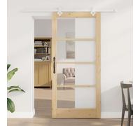 vidaXL Puerta Corredera 93 x 202 cm Madera de pino maciza y vidrio