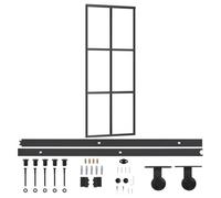 vidaXL Puerta corredera con herrajes ESG vidrio y aluminio 76x205 cm Negro