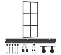 vidaXL Puerta corredera con herrajes, vidrio ESG y aluminio 90x205 cm Negro