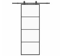 vidaXL Puerta corredera con Juego herrajes Negro 76x205 cm ESG Vidrio, Puerta Interior, Puerta corrediza de Granero, Puerta corrediza Interior