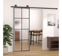 vidaXL Puerta corredera con set de herrajes, vidrio ESG, aluminio 76x205 cm