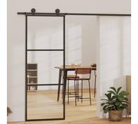 vidaXL Puerta corredera de 3 paneles ESG vidrio y aluminio negra 76x205 cm 76 x 205 cm