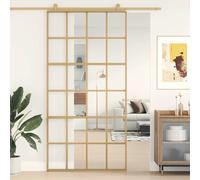 vidaXL Puerta Corredera Panel de Hogar Vidrio ESG Esmerilado y Aluminio Color Dorado y mate, Dorado, y mas