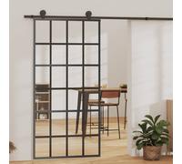 vidaXL Puerta Corredera ESG Vidrio y Aluminio Negra Salón Entrada Dimensiones 76 x 205 cm, 90 x 205 cm, 102 x 205 cm