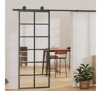 vidaXL Puerta corredera ESG vidrio y aluminio negra 76x205 cm Negro 76 x 205 cm