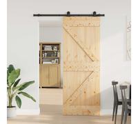 vidaXL Puerta Corredera NARVIK 80 x 210 cm (152,5 cm) Natural y negro, Herrajes modernos para puertas corredizas, mecanismo ahorrador de espacio, riel de madera para divisores en casa