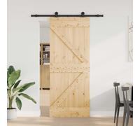 vidaXL Puerta Corredera NARVIK 85 x 210 cm (152,5 cm) Natural y negro, Herrajes modernos para puertas corredizas, mecanismo ahorrador de espacio, riel de madera para divisores en casa