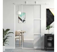 vidaXL Puerta Corredera, Puerta Corrediza, Panel de Privacidad, Puerta Decorativa para Granero Hogar, Vidrio Templado y Aluminio Blanca
