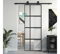 vidaXL Puerta corredera de vidrio templado y aluminio - Negra 76x205 cm