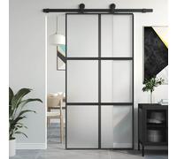 vidaXL Puerta corredera vidrio templado y aluminio negra 102,5x205 cm
