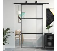 vidaXL Puerta Corredera Panel de Hogar Vidrio ESG Esmerilado y Aluminio Color Blanco y transparente, Negro y mate, Negro y transparente y mate y mas