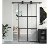 vidaXL Puerta corredera vidrio templado y aluminio negra 102,5x205 cm