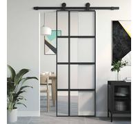 vidaXL Puerta corredera de vidrio templado y aluminio - Negra 76x205 cm