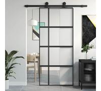 vidaXL Puerta corredera vidrio templado y aluminio negra 90x205 cm