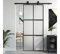 vidaXL Puerta corredera vidrio templado y aluminio negra 90x205 cm