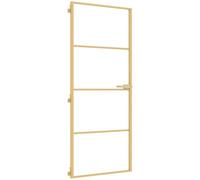 vidaXL Puerta interior panel decorativo, vidrio templado y aluminio, dorado/negro mate/transparente