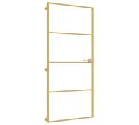 vidaXL Puerta de Interior, Puerta de Panel, Panel de Privacidad, Puerta Decorativa para Dormitorio Baño, Vidrio Templado y Aluminio Dorada