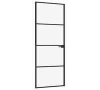 vidaXL Puerta de Interior Vidrio Templado y Aluminio Negro 76x201,5 cm, Puerta, Puerta Interior, Puerta Interior acristalada, Puerta de Cristal