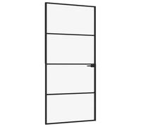 vidaXL Puerta de Interior Vidrio Templado y Aluminio Negro 93x201,5 cm, Puerta, Puerta Interior, Puerta Interior acristalada, Puerta de Cristal